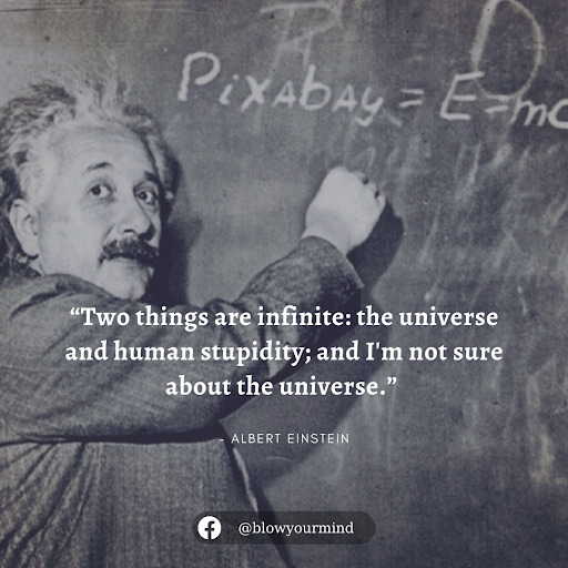 “Two things are infinite: the universe and human stupidity; and I'm not sure about the universe.” ― Albert Einstein