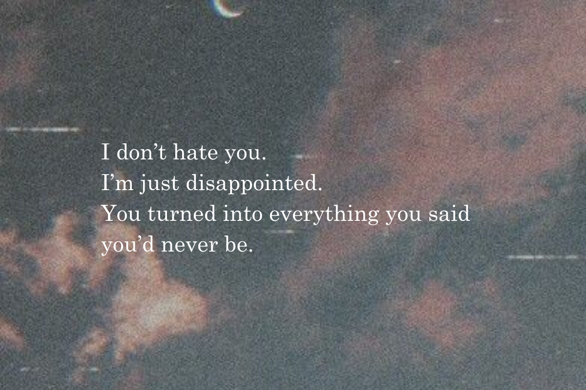 I don’t hate you. I’m just disappointed. You turned into everything you said you’d never be.